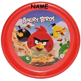 alles-meine.de GmbH großer Teller incl. Namen - Kinderteller lustige Vögel - ø 23 cm - aus Kunststoff/Plastikteller Plastik - Geschirr für Kinder - Jungen & Mädchen - Red V..