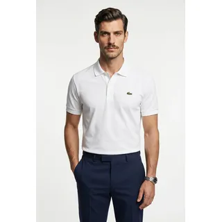 Poloshirt LACOSTE, Herren, Gr. 5, weiß, Jersey, Obermaterial: 100% Baumwolle, unifarben, regular fit normal, Rundhals, Rippstrickbündchen, Shirts, Polokragen, Jersey-Qualität, gesticktes Krokodil auf der Brust