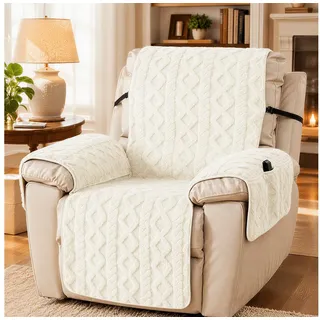 BlingBin Sesselschoner Sofa Armlehnenbezüge für Relaxsessel, Sessel Überzug Rutschfest, Schonbezug Sessel Fernsehsessel mit Taschen,für Senioren Haustieren weiß