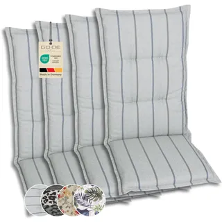 GO-DE Textil Bequeme und attraktive Polsterauflagen für Hochlehner-Gartenstühle (4er-Set, Stripes Exclusive hellgrün, Hochlehner)