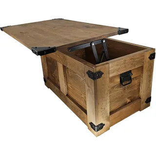 CREATIVE COOPER Couchtisch, holzbox, schatztruhe, aufbewahrungsbox, rustikal truhentisch, couchtisch, 77x49x45 cm, Handarbeit holztruhe, Eco Holzöl Braun