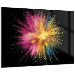 ARTTOR Glasbild 100x70cm Wandbild Glasdruck Abstrakt - 4529 | Bunt Staub Explosion Groß Modern Dekoration Wohnzimmer Schlafzimmer Küche Wanddeko Kunstdruck Art Wall Decor ARTTOR