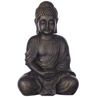 Buddha B4018S Bronze für Innen und Außen, Buddha Figur 37 cm hoch , Asiatische Statue groß, Büste, Gartendekoration, Wetterfest (nicht frostsicher) aus Kunststein (Polyresin) sehr aufwendig per Hand bemalt, sehr feine Strukturen