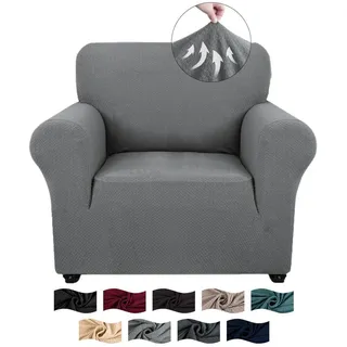 Sofa Überzug 1 Sitzer, Sesselhusse Mit Armlehnen, Rutschfest & Elastisch, Hellgrau