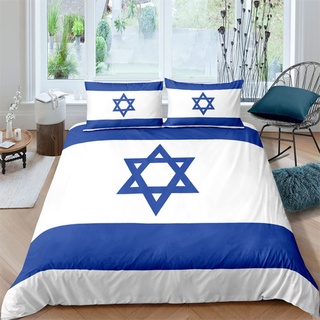 Bettwäsche 135x200 Weiße Israelische Flagge 110g/m2 Mikrofaser Bettwäsche + 1 Kissenbezug 80x80 mit Reißverschluss Sommerbettwäsche Bettwäsche Kinder Geeignet für Kinder Jungen Mädchen Teenager
