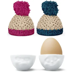 Colour-up Eierbecher Porzellan 2er Set GLÜCKLICH & HMPFF! mit 2 Mützen - Fiftyeight Products