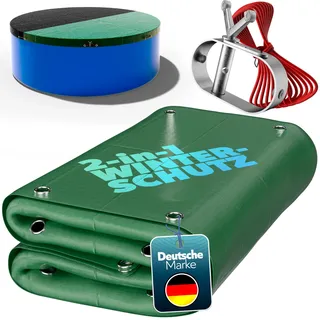 poolomio® Pool Winterabdeckung rund 366 cm (360-380 cm) | 2in1 Solarplane & Poolabdeckung | Robuste PE Poolplane Abdeckplane | UV-beständig, Algen- & | Planenmaß: Ø 420 cm