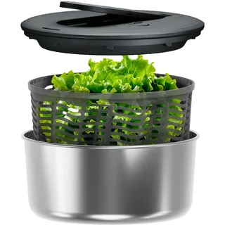 Zyliss Swift Dry Salatschleuder Edelstahl Groß, 6L, Salatschüssel mit Deckel, BPA-frei, Rutschfester Boden, AquaVentTM-Technologie, Stopptaste, Spülmaschinengeeignet