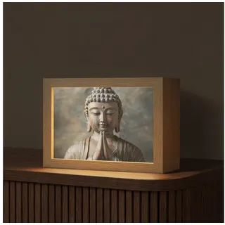 OnlyWow Tischleuchte Lightbox Buddha - Statue - Braun - Ruhe, Dimmbar, Farbwechsel, LED, Warmweiß, Kaltweiß, Neutralweiß Einstellbar, Tischlampe, Schreibtischlampe, Desk, Dimmbar, mit Kabel, LED 20 cm x 8 cm x 15 cm