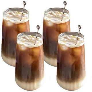 NSXIN Latte Macchiato Gläser Cappuccino Kaffeegläser 400ml 2er Set Teegläser Kristall Glas Eisbecher, Transparent, Hitzebeständig, Cocktail, Kaffee, Latte Macchiato, Modern (Typ B /500ml,4 Stk)