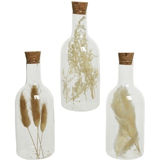 Decoris 1 Glasflasche mit Trockenblumen 17cm Trockengräser gefüllt Dekoflasche Tischdeko