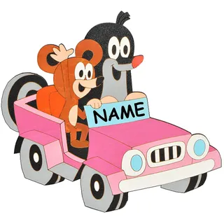alles-meine.de GmbH Türschild/Wandbild/Wandtattoo - Der kleine Maulwurf - Pauli - incl. Namenswunsch - Holz - selbstklebend - Kinderzimmer Deko Bilder Auto