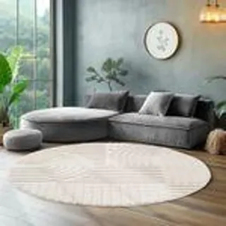 Hochflor Rund Teppich Wohnzimmer Küchenteppich Schlafzimmer Flur Skandi Boho Teppich 3D Design Flauschig Weich , Größe : 200 cm Rund , Farbe : C... - Creme