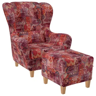 Supellex Ohrensessel Sofia Samt-Velours 80 x 100 x 80 cm Mehrfarbig mit Hocker