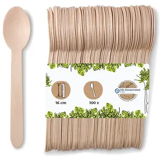 BIOZOYG Umweltfreundliche Einweg Löffel Holz I Holzbesteck Suppenlöffel Holzlöffel Einwegbesteck I biologisch abbaubar und kompostierbares Besteck I 100 x Einweglöffel 16,5cm