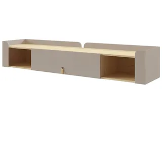 Beautysofa Wandregal SORELLA mit Klapptür, 180 cm, modernes Hängeregal mit 2 offenen Fächern, Porcini oder Macadamia mit Eiche Mavelie braun