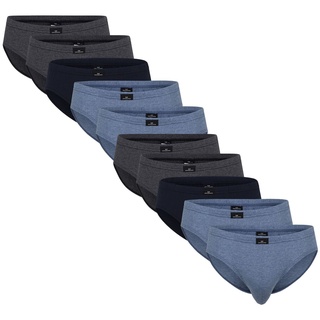 Götzburg Herren Briefs 10er Pack - Single Jersey, Unterwäsche Set, Cotton Stretch Blau/Grau XXL