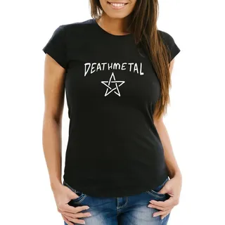 MoonWorks Print-Shirt Damen T-Shirt Aufschrift Deathmetal Pentagram Festival Outfit Fun-Shirt Musik Moonworks® mit Print schwarz XS