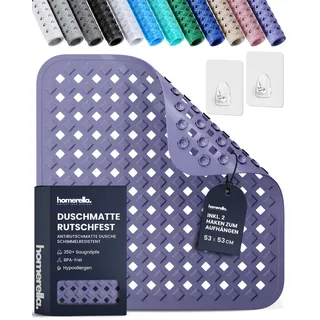 homerella Duschmatte rutschfest 53x53cm Antirutschmatte Dusche inkl 2 Haken | Antibakteriell, 100% BPA Frei & schimmelresistent - Rutschfeste Duschwanneneinlage Duscheinlage rutschfest maschinenwaschbar
