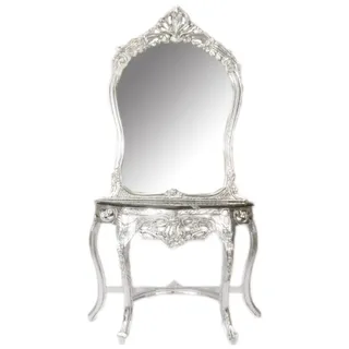 Casa Padrino Barock Spiegelkonsole Silber / Schwarz 95 x 40 x H. 190 cm - Barockstil Schminkkonsole