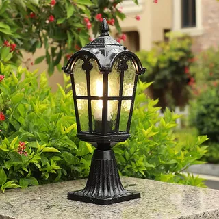 Chao Zan wasserdicht Außenleuchte, Wegeleuchte in antikem Look, Aluguß in Schwarz,Stehleuchte, Zaunleuchten,Retro/Vintage Gartenlampe,Eingang/Tor/Garten/Innenhof, E27-Fassung, max. 80 Watt, IP55