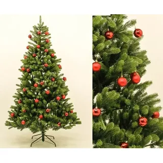 PE Weihnachtsbaum mit roten Kugeln 210cm mit Spritzguss Nadeln schwer entflammba