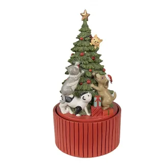 Weihnachten Clayre & Eef Spieluhr Weihnachtsbaum Tierisch Weihnachten Hund Katze