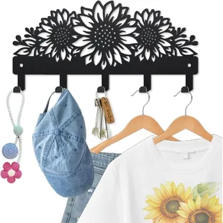 Lntyq Metallener Wandhaken Für Schlüssel, Blumen Und Blätter, 25 X 12 Cm, Sonnenblumen-design, Wanddekoration, Schlüsselhalter, Mit 5 Haken Zum Aufhängen Von Geschenken, Mänteln, Hüten, Handtüchern U