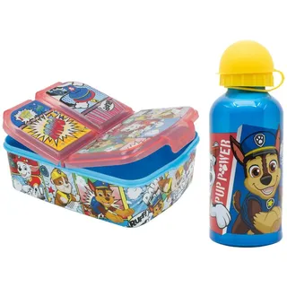 PAW PATROL Lunchbox Paw Patrol Chase Marshall Rubble 2 tlg Kinder Set, Kunststoff Aluminium, (2-tlg), Brotdose Alu-Trinkflasche 400 ml bunt