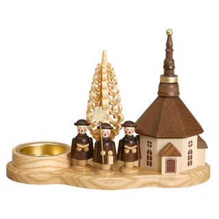Volkskunstwerkstatt Unger Kurrendebrettchen mit Seiffener Kirche für Teelicht - Original Erzgebirge® #0439