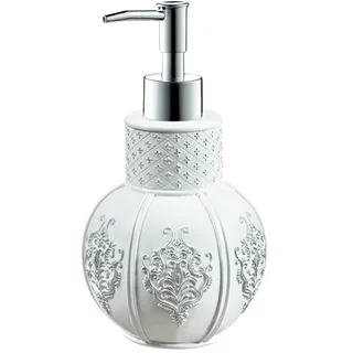Creative Scents Vintage weißer Handseifenspender für Badezimmer – Dekorativer antiker Lotionspender mit langlebiger Pumpe, eleganter französischer Fleur de Lis Stil Flüssigseifenspender für