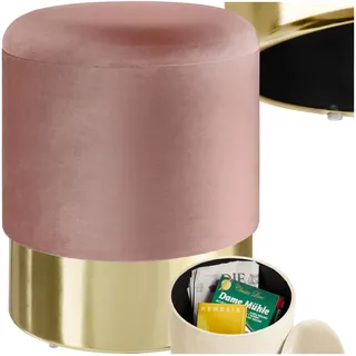tectake® Sitzhocker mit Stauraum, Samt Sitzbox, Hocker rund, Pouf, Sitzpouf, Aufbewahrungsbox mit Deckel, als Schminktisch Stuhl, Zimmer Deko, für Sessel Wohnzimmer oder Flurgarderobe - rosa