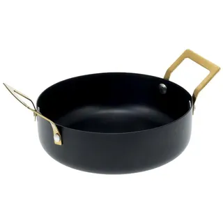 Excellent Houseware | Servierschale Schwarz 450 ml - Mini Servierpfanne Edelstahl - Gold-Griff - Schwarz
