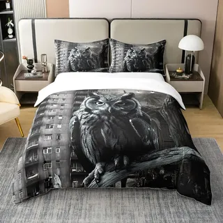 Loussiesd Eule Betten Set 3D Tier Gedruckt 100% Baumwolle Bettwäsche Set 135x200cm für Kinder Jungen Mädchen Zimmer Dekor Vogel Dekor Bettbezug Set Eulen Bettwäsche 2Stück Reißverschluss