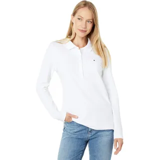 Tommy Hilfiger Damen Langärmeliges Poloshirt S/L, weiß, X-Large - XL