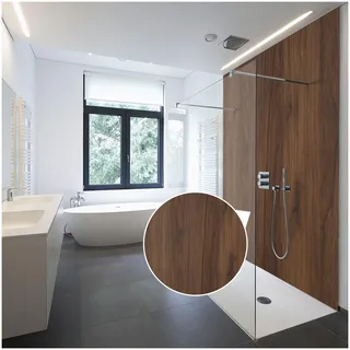 WALLando Premium Duschrückwand 250 x 100 cm – Einfach zu montierende Wandverkleidung für Dusche & Bad – Hochwertige PVC-Duschwand in Holzoptik, seidenmatt – Eiche Cantania