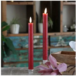 MARELIDA LED-Kerze LED Stabkerzen Tafelkerzen Dinner Spitzkerzen rustikal 24,5cm rot 2St (2-tlg) rot