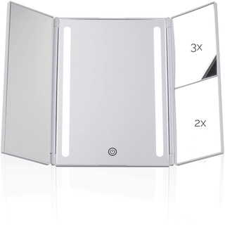 Pauleen 48006 Chic Glamour Mirror Schminkspiegel mit Licht, Touchdimmer + Vergrößerungsspiegel Weiß matt Kunststoff/Spiegel
