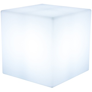 8 seasons design | Dekowürfel beleuchtet Shining Cube (E27, 43 cm groß, Indoor & Outdoor, UV-, regen- und frostfest, Gartenleuchte, Lichtwürfel, Würfelhocker, Deko Gartenparty) weiß