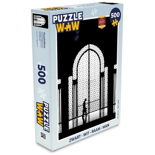 MuchoWow Puzzle Schwarz - Weiß - Fenster - Mensch, 500 Puzzleteile, Foto-Puzzle, Bilderrätsel, Puzzlespiele, Spielzeug bunt
