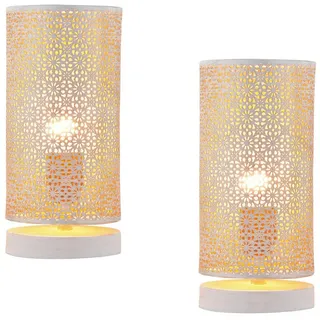 Marrakesch Orient & Mediterran Interior Nachttischlampe 2er Set Boho Tischlampe Tuza handgefertigt aus Metall in Weiß 25 cm, Leuchtmittel nicht im Lieferumfang, Handarbeit weiß