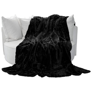 Brandsseller Decke Sofa Kuscheldecke-Felldecke 150x200 cm Couchdecke Sofaüberwurf für Wohn- und Schlafräume | Schwarz