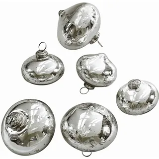 Loberon Weihnachtskugeln 6er Set Isaulie, Silber | Eingravierte Eiskristall-Muster, Nostalgisches Bauernsilber-Finish, Weihnachten, Christbaumschmuck, Glas, Eisen