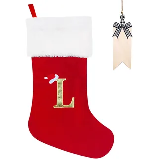 Weihnachtsstrumpf Personalisiert 50cm Großer Nikolausstrumpf mit Buchstaben Plüsch Stockings Hängender Weihnachtsmann mit Namensschild Ornamente Weihnachtsdekorationen für Weihnachtsbaum und Heim (L)
