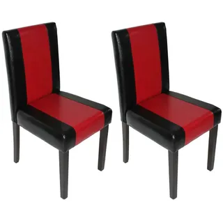 2er-Set Esszimmerstuhl Stuhl Küchenstuhl Littau Kunstleder, schwarz-rot, dunkle Beine