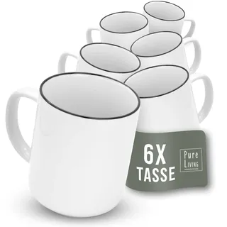 Kaffeetassen 6er Set Scandi - Premium Porzellan Tassen, Skandinavischen Design, Spülmaschinenfest - Moderne Tee- und Kaffeebecher weiß, Stilvolle Ergänzung zum Kaffeeservice - Pure Living Geschirr