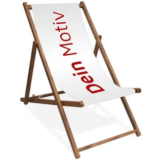 MultiBrands® bedruckbarer Holz-Liegestuhl, dunkelbraune Lasur, ohne Armlehne, klappbar, individuell, inklusive vollflächiger Druck