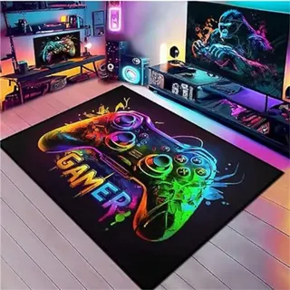 PEIHUODAN Bereich Teppiche, Neon Graffiti Teppiche, Gamer Spiele Teppiche, Kinder Teenager Home Decor Gedruckt Bereich Teppiche, Waschbar Anti-Rutsch-Spiel Bodenmatten Wohnzimmer (Farbe 1,100x150cm)