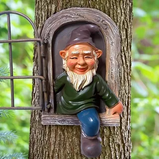 JTZXJJX Elf Out The Door Tree Hugger, Gartenstatue Harz Zwerg Figur, Hängende Gartenzwerge Baum Zwerg Dekoration für Terrasse Rasen Ornament (Männer)