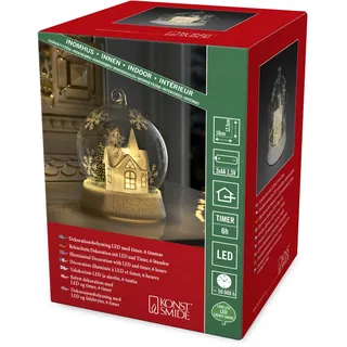 Konstsmide LED Dekoglaskugel Haus, mit 3 Funktionen, 6h Timer, 1 warm weiße Diode, batteriebetrieben, Innen (exkl.), 3 x AA 1.5V (exkl.) - 3395-000